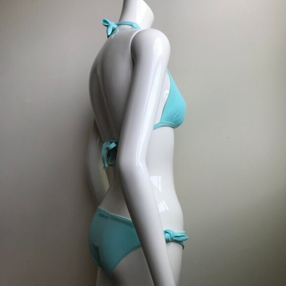 Billabong BLUE CRUSH era Vintage bikini aqua D cup solid halter top set RARE - Picture 4 of 6